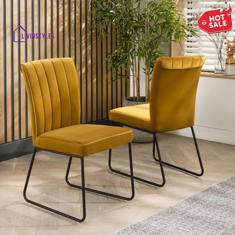 2 Amber Velvet Dining Chairs Mustard