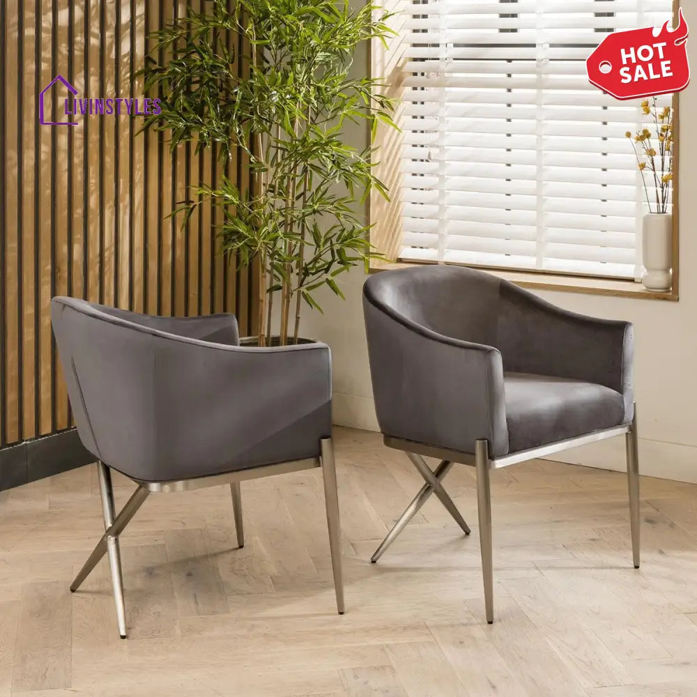 2 Beacon Velvet Carver Dining Chairs Grey