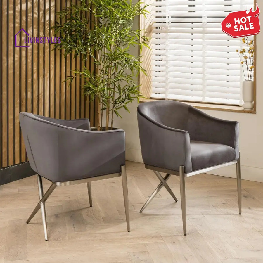 2 Beacon Velvet Carver Dining Chairs Grey