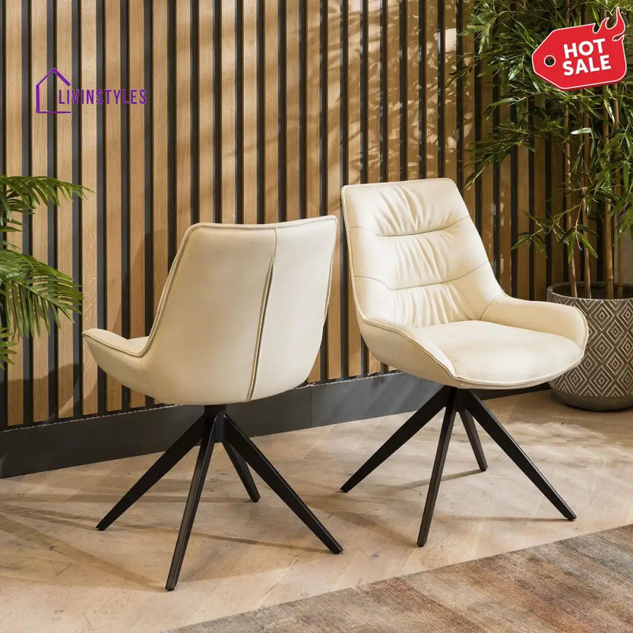 2 Dune Faux Leather Dining Chairs Cream