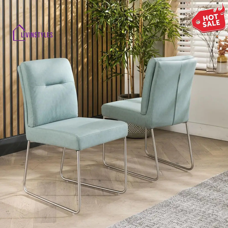 2 Raven Faux Leather Dining Chairs Mint Green