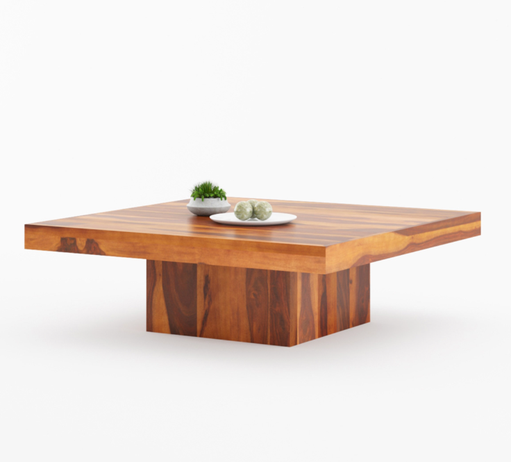 Aakriti Rustic Sheesham Solid Wood Large Square Pedestal Coffee Table