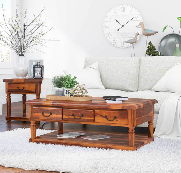 Anupama Solid Wood Coffee Table With 3 Drawer