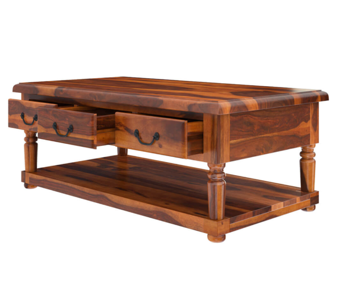 Anupama Solid Wood Coffee Table With 3 Drawer