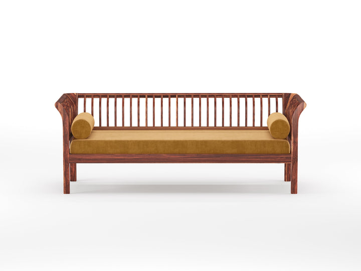 Iván Wooden Sofa 3 Seater - Mustard Yellow