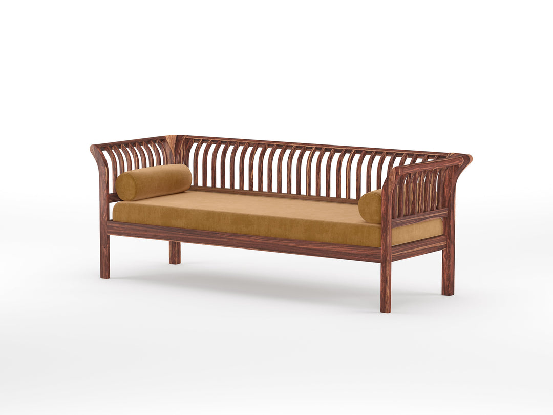 Iván Wooden Sofa 3 Seater - Mustard Yellow
