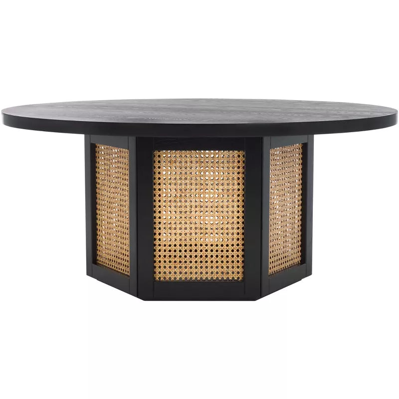 Efimiya Solid Wood Black Colour and Cane Weaving Work Coffee Table for Living Room