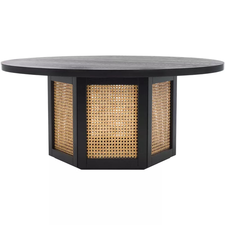 Efimiya Solid Wood Black Colour and Cane Weaving Work Coffee Table for Living Room