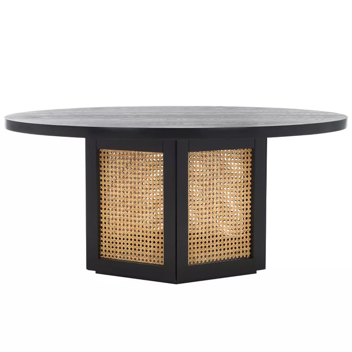 Efimiya Solid Wood Black Colour and Cane Weaving Work Coffee Table for Living Room