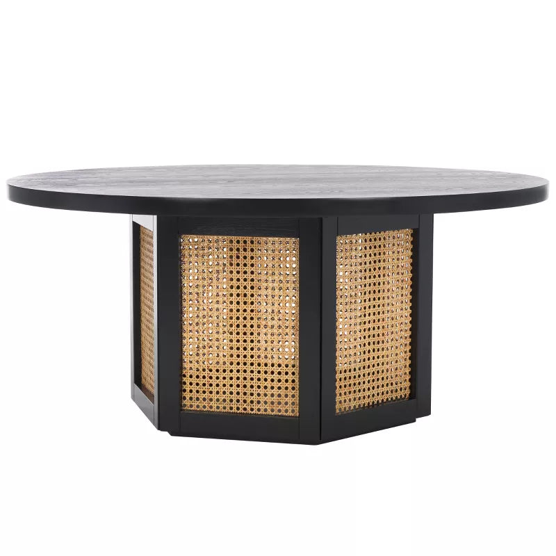 Efimiya Solid Wood Black Colour and Cane Weaving Work Coffee Table for Living Room