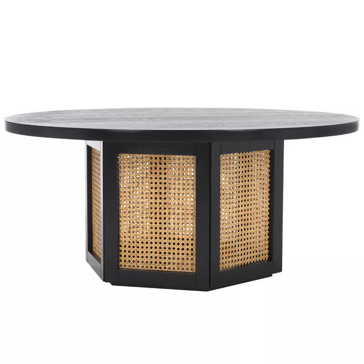 Efimiya Solid Wood Black Colour and Cane Weaving Work Coffee Table for Living Room
