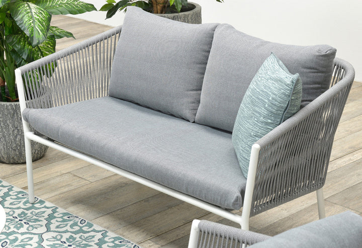 Muno Outdoor Sofa Set 2 Seater , 2 Single seater and 1 Center Table Set (White + Grey) Braided & Rope