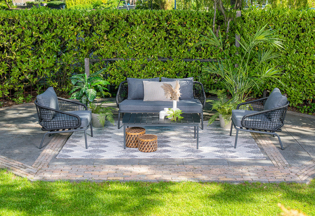 Kelly Outdoor Garden Balcony Sofa Set 2 Seater, 2 Single seater and 1 Table Set (Dark Grey)