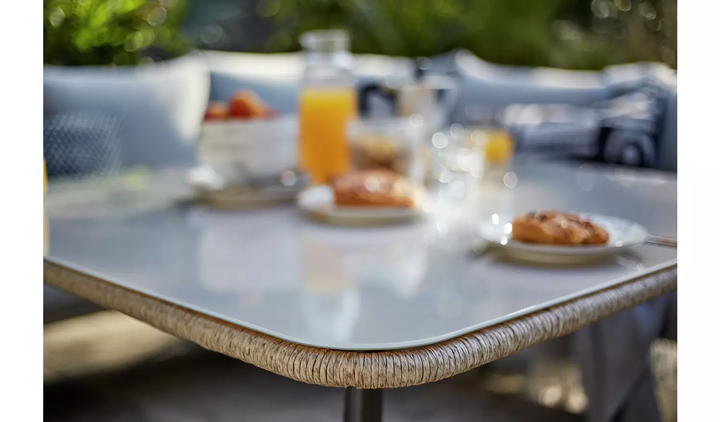 Stash Outdoor Garden Balcony Sofa Set 5 Seater  and 1 Center Table With 2 Ottoman Set (Tan)