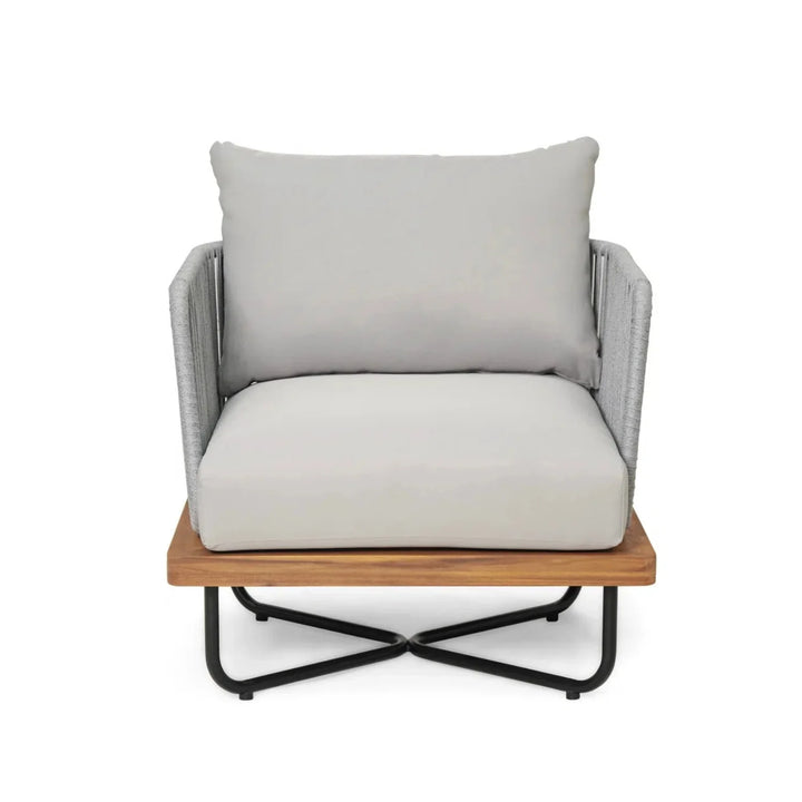 Uma Outdoor 4-Piece Rope Woven Conversation Sofa Set with Wooden Top Table