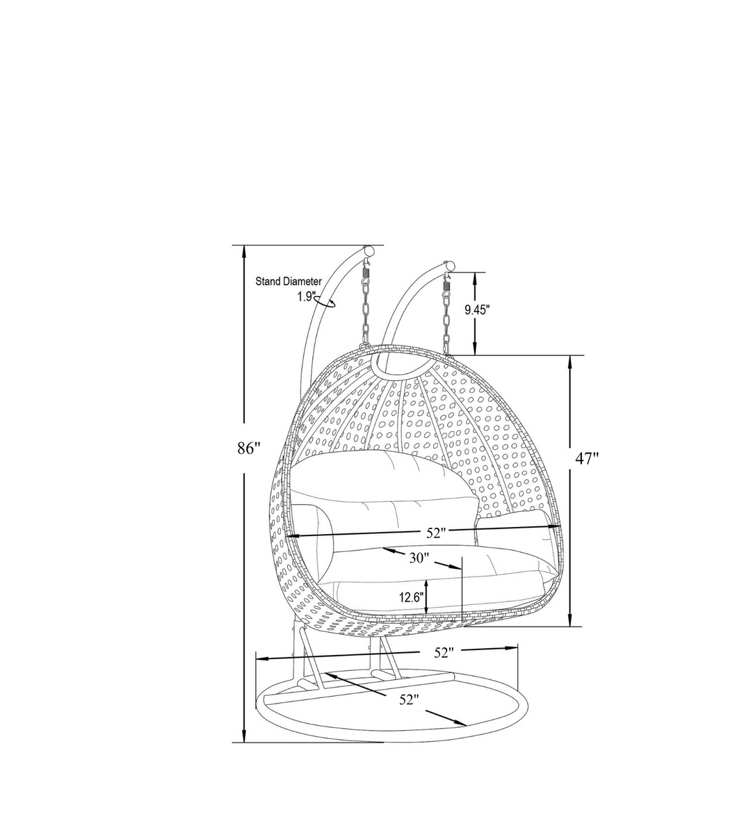 Longo Double Seater Hanging Swing With Stand For Balcony , Garden Swing (Brown)