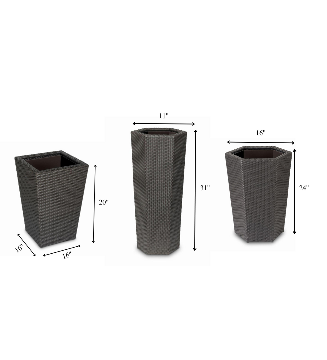 Leroy Outdoor Wicker Planters For Garden, Balcony (Grey) set of 3