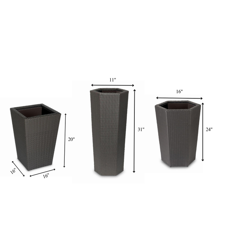 Leroy Outdoor Wicker Planters For Garden, Balcony (Grey) set of 3