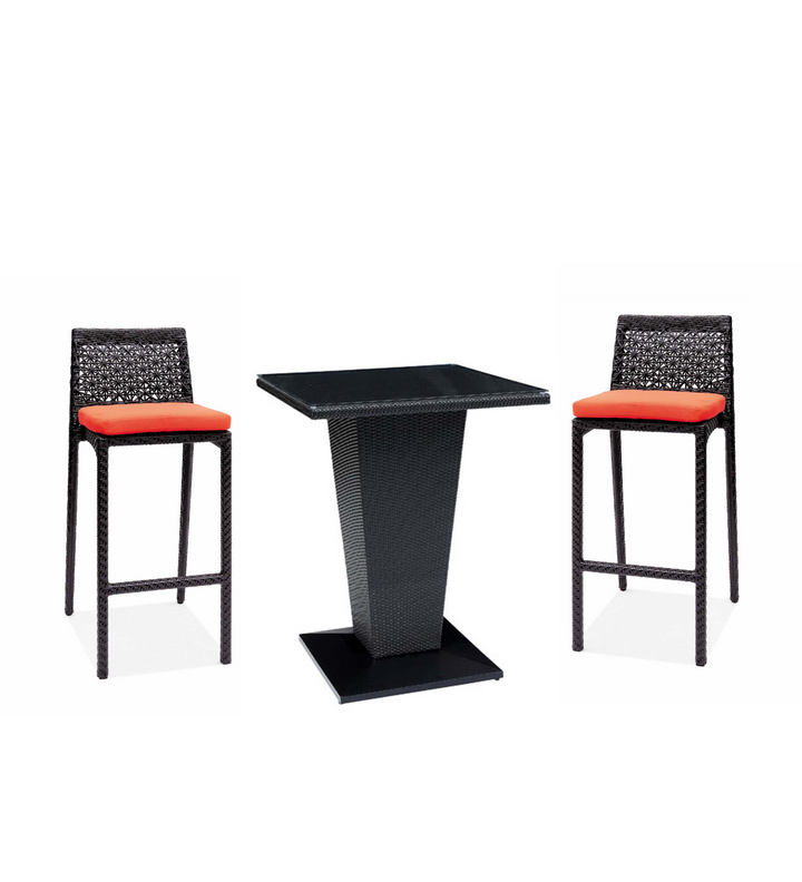 Neri Outdoor Patio Bar Set 2 Chairs and 1 Table Set Black