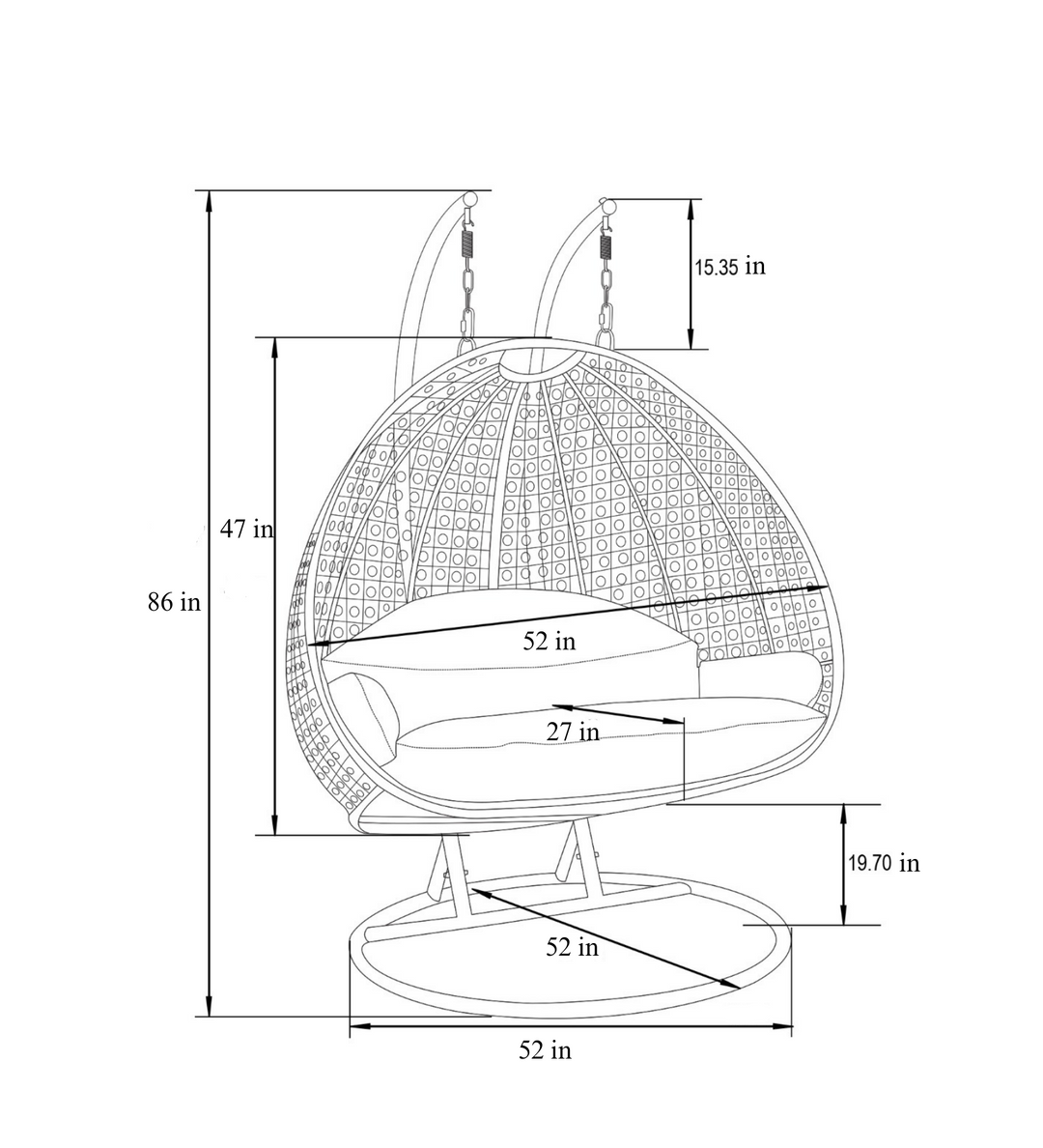 Scutari Double Seater Hanging Swing With Stand For Balcony , Garden Swing (Honey)