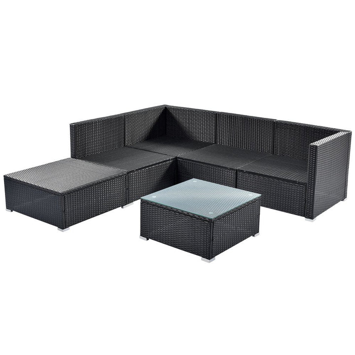 Ollie Outdoor Patio Sofa Set 4 Seater and 1 Table With 1 Ottoman Set (Black + Cream)