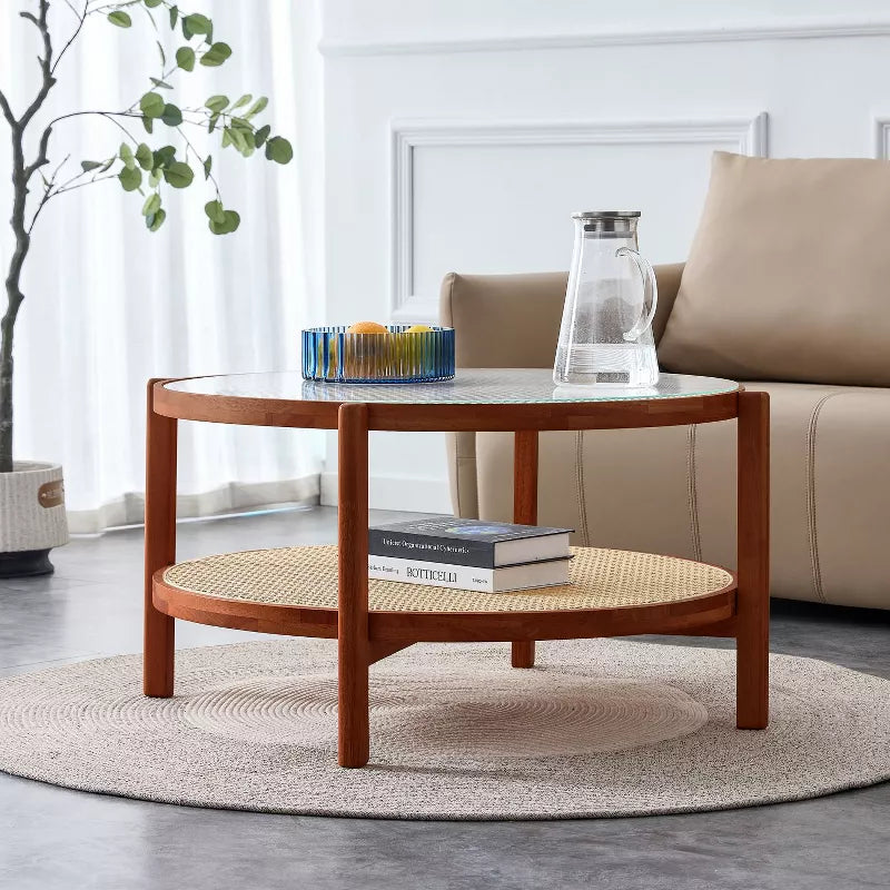 Gizelka Solid Wood and Glass Top Coffee Table for Living Room