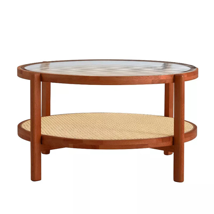 Gizelka Solid Wood and Glass Top Coffee Table for Living Room