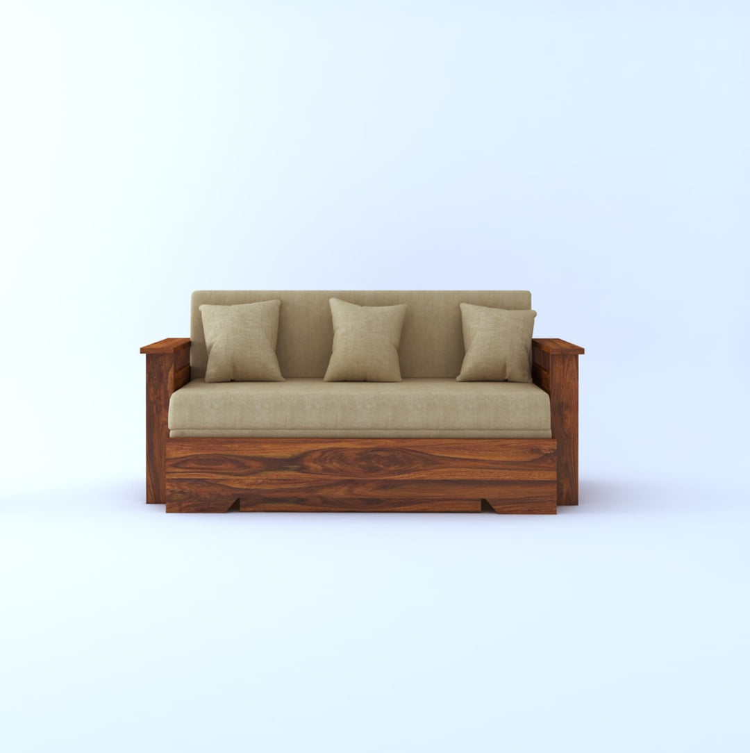 Brielle Solid Sheesham Wood 3 Seater Sofa Cum Bed With Side Pockets