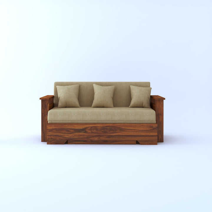 Brielle Solid Sheesham Wood 3 Seater Sofa Cum Bed With Side Pockets