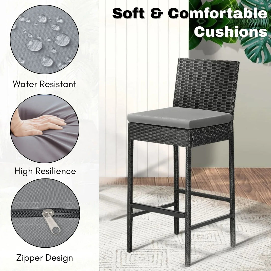 Coraline 3-Piece Outdoor Rattan Wicker Bar Set with Glass Top Table