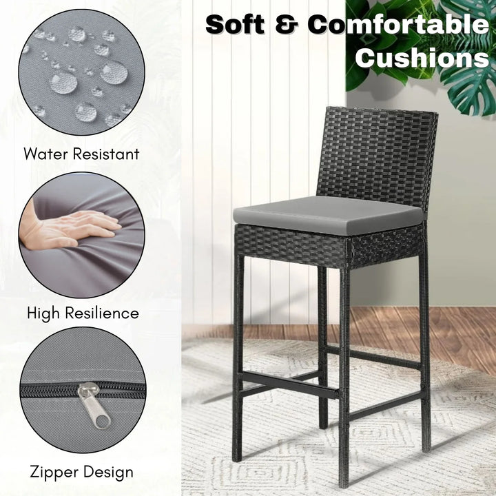 Coraline 3-Piece Outdoor Rattan Wicker Bar Set with Glass Top Table