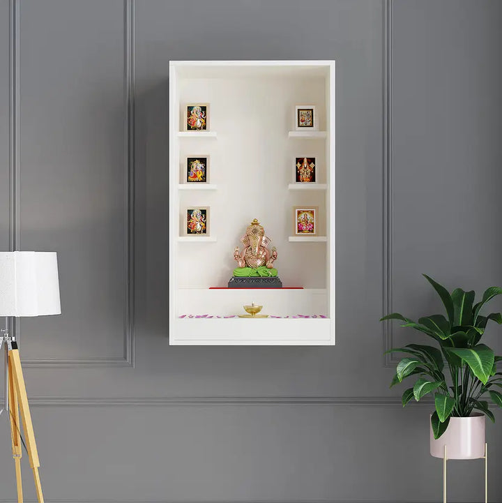 Omkarwood Divine Wall-Mounted Pooja Mandir – 85 x 50 x 28 cm (H x W x D)