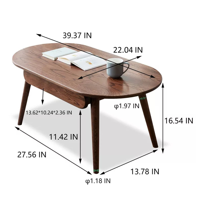 Indira Solid Wood Coffee Table with One Drawer for Living Room