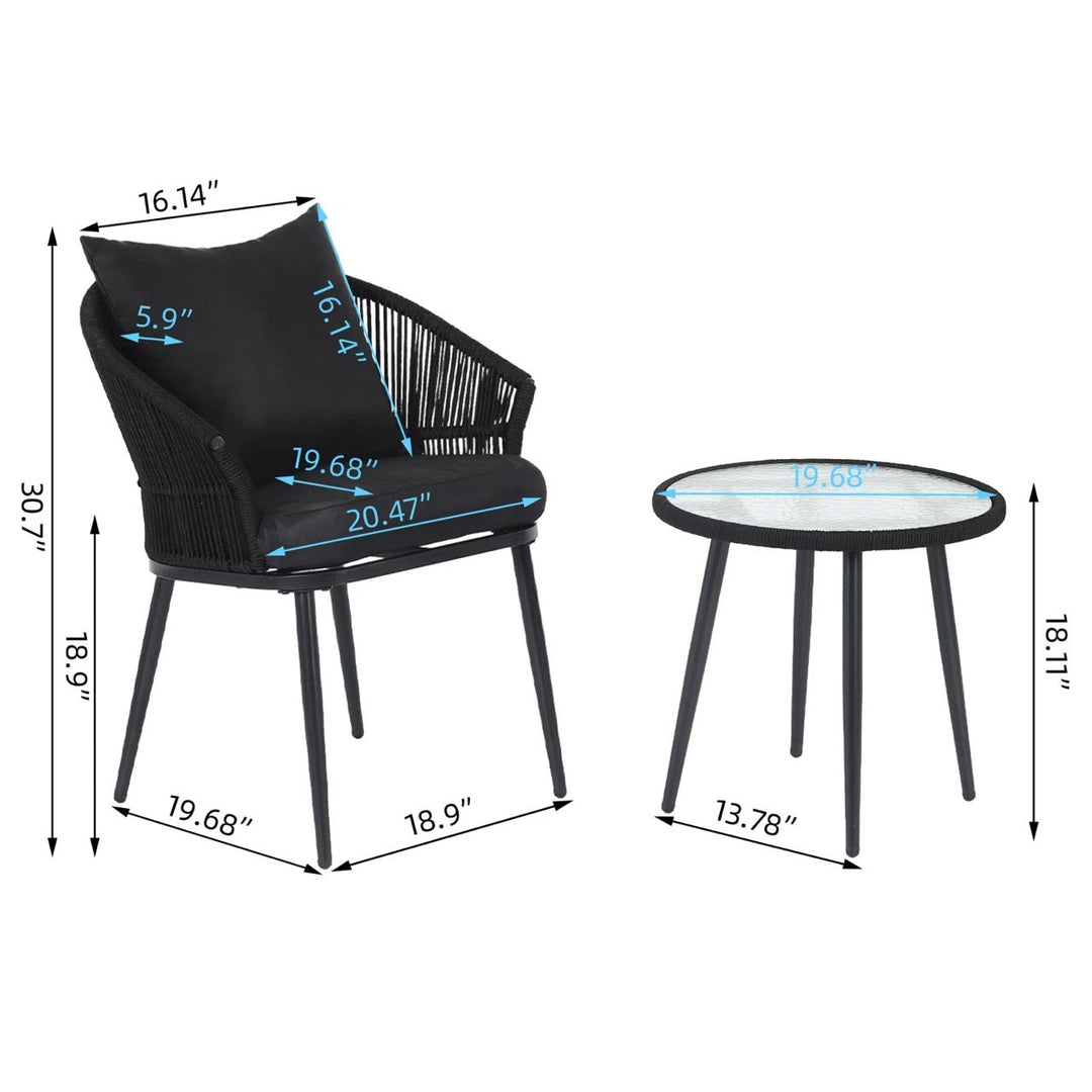 Veras Outdoor Patio Seating Set 2 Chairs and 1 Table Set Braided & Rope