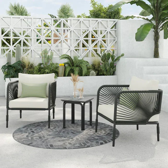 Werner Outdoor Patio Seating Set 2 Chairs and 1 Table Set (GREY) Braided & Rope - Coffee Table Sets