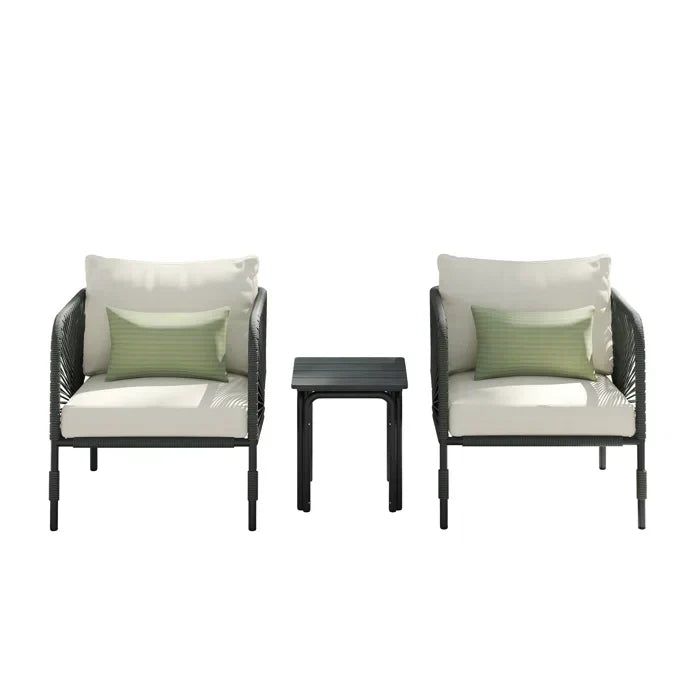 Werner Outdoor Patio Seating Set 2 Chairs and 1 Table Set (GREY) Braided & Rope - Coffee Table Sets