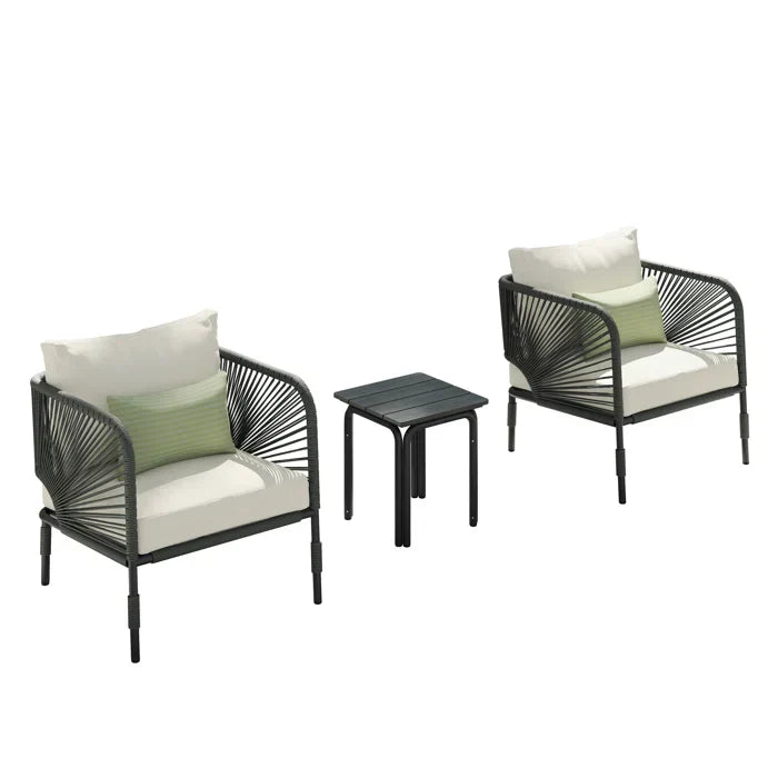 Werner Outdoor Patio Seating Set 2 Chairs and 1 Table Set (GREY) Braided & Rope - Coffee Table Sets