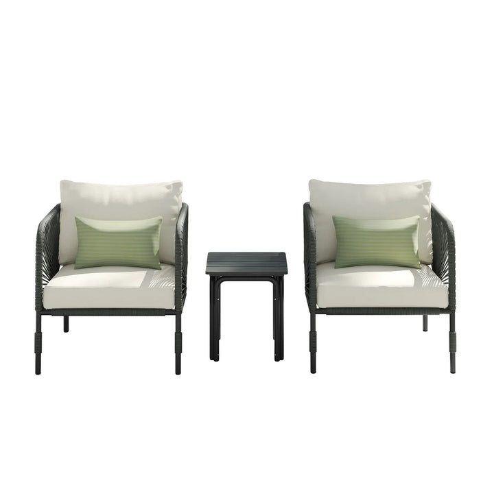 Werner Outdoor Patio Seating Set 2 Chairs and 1 Table Set (GREY) Braided & Rope - Coffee Table Sets