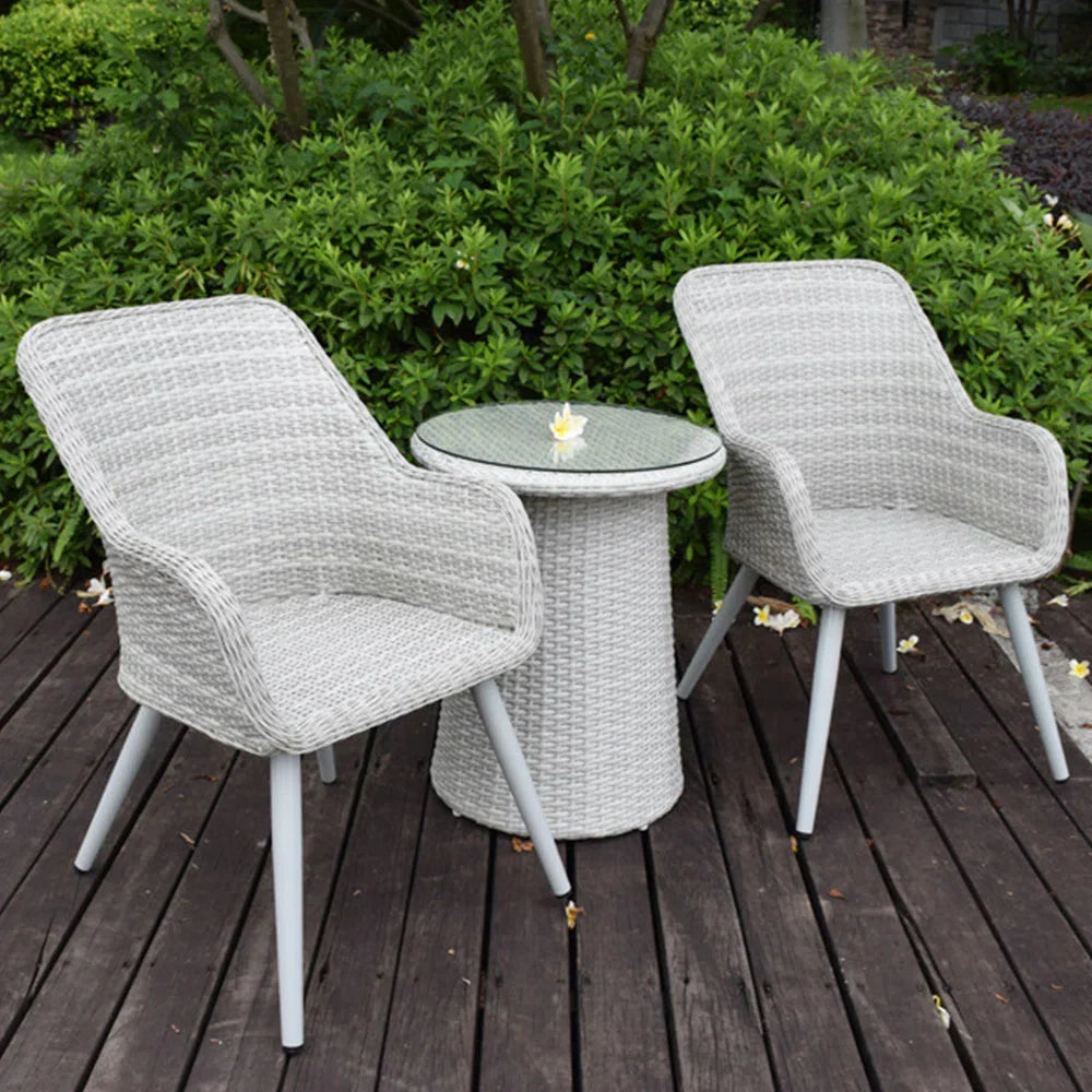 Cristián Outdoor Patio Seating Set 2 Chairs and 1 Table Set (White+Silver)