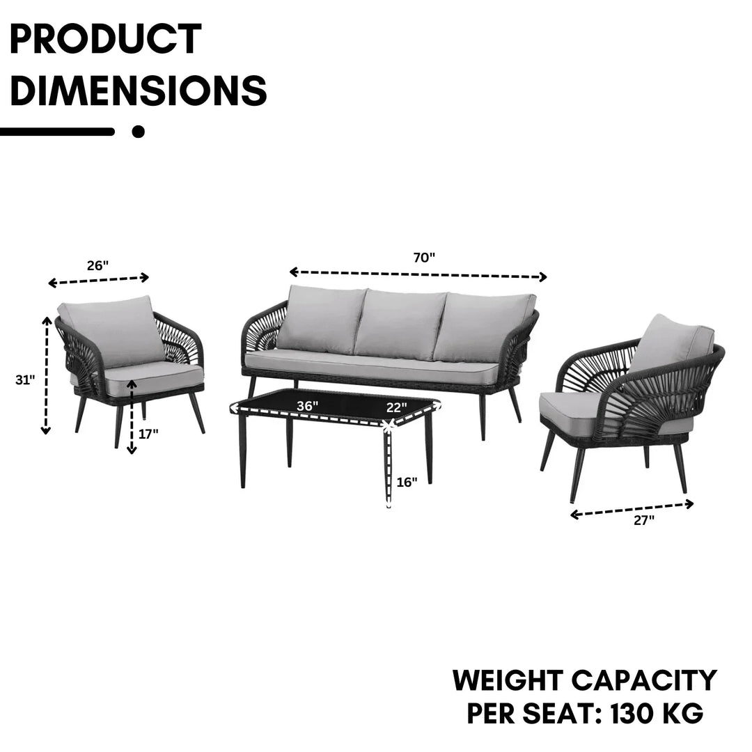 Oceana Outdoor Rope Conversation Patio Sofa Set (Black /Light Grey)