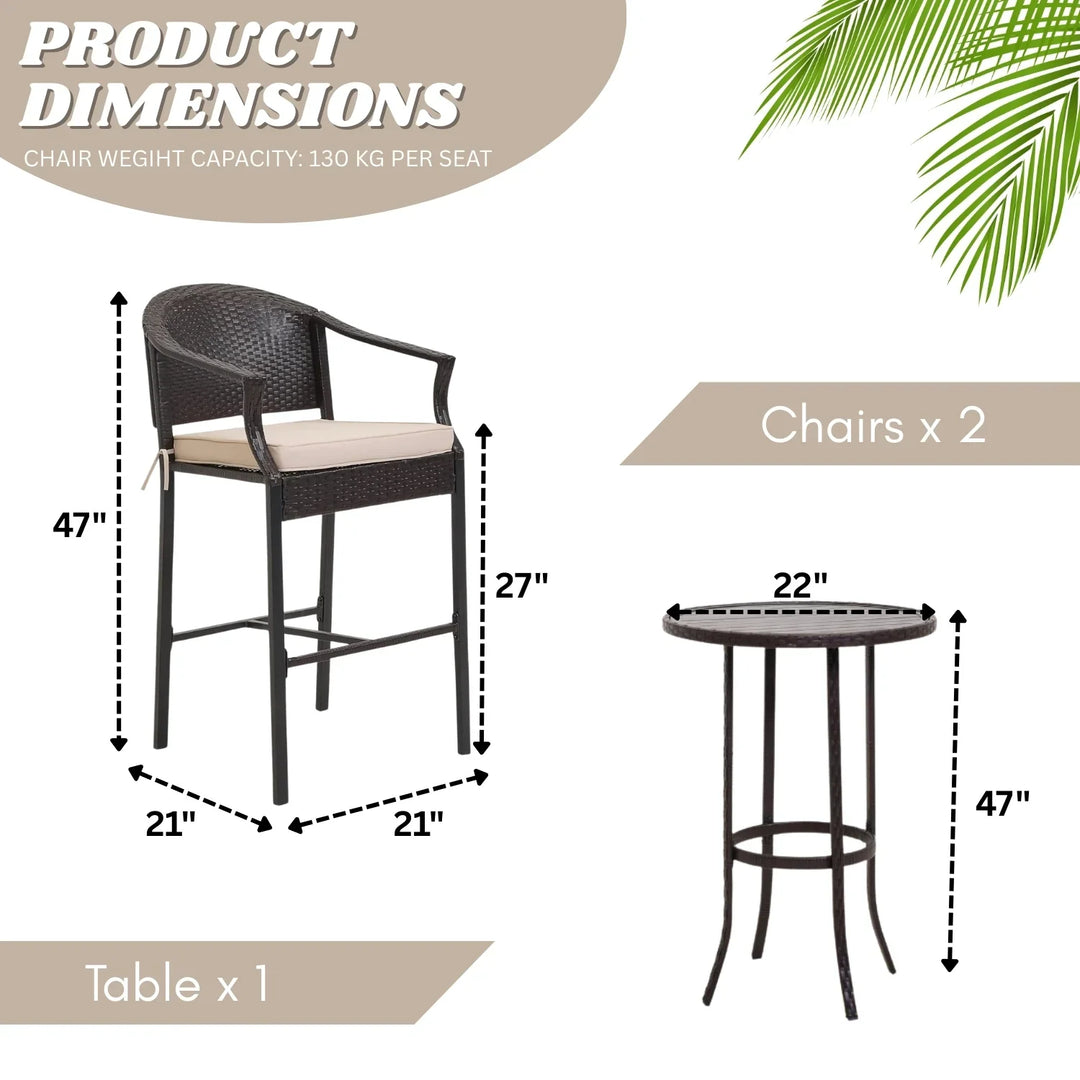 Celestina Outdoor Rattan Wicker Bar Set with Round Table