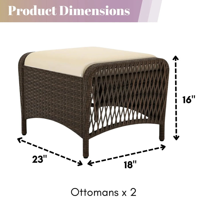 Riya 2-Piece Outdoor Rattan Wicker Ottoman Set