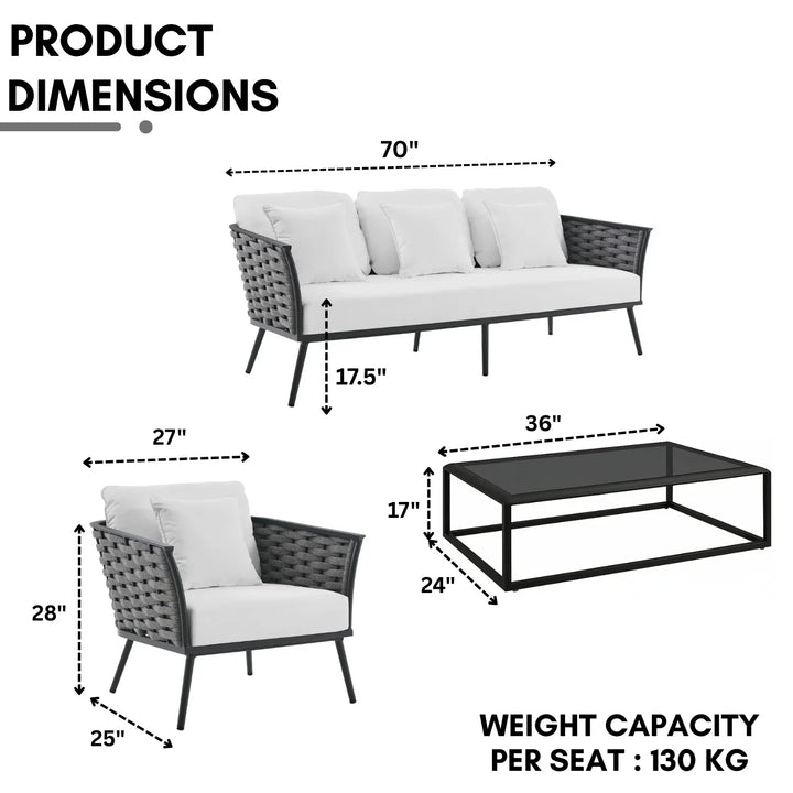 Tomoko 6-Piece Outdoor Rope Sofa Set (Grey & White)
