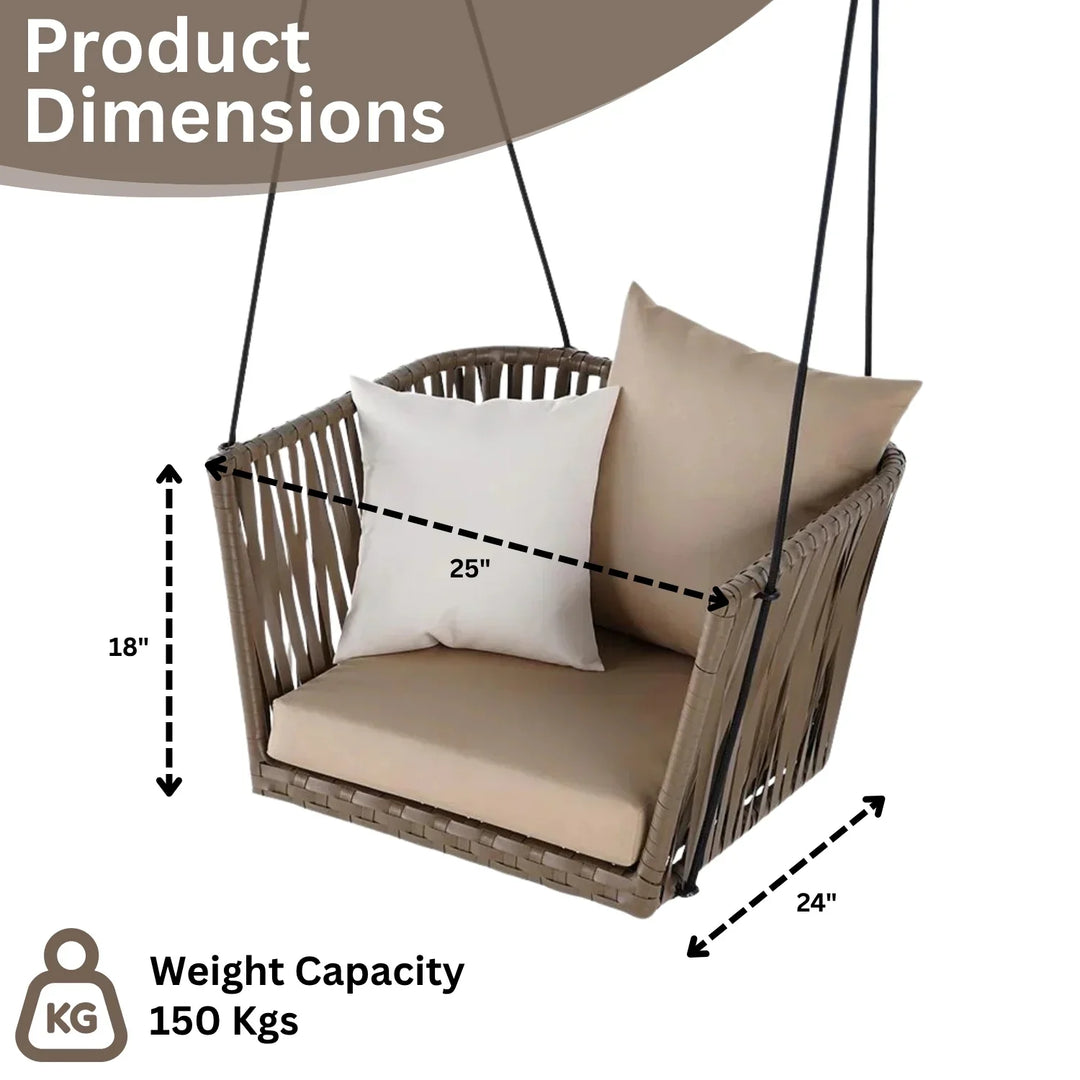 Traditional Porch Outdoor Rattan Garden Swing Chair with Beige Cushion