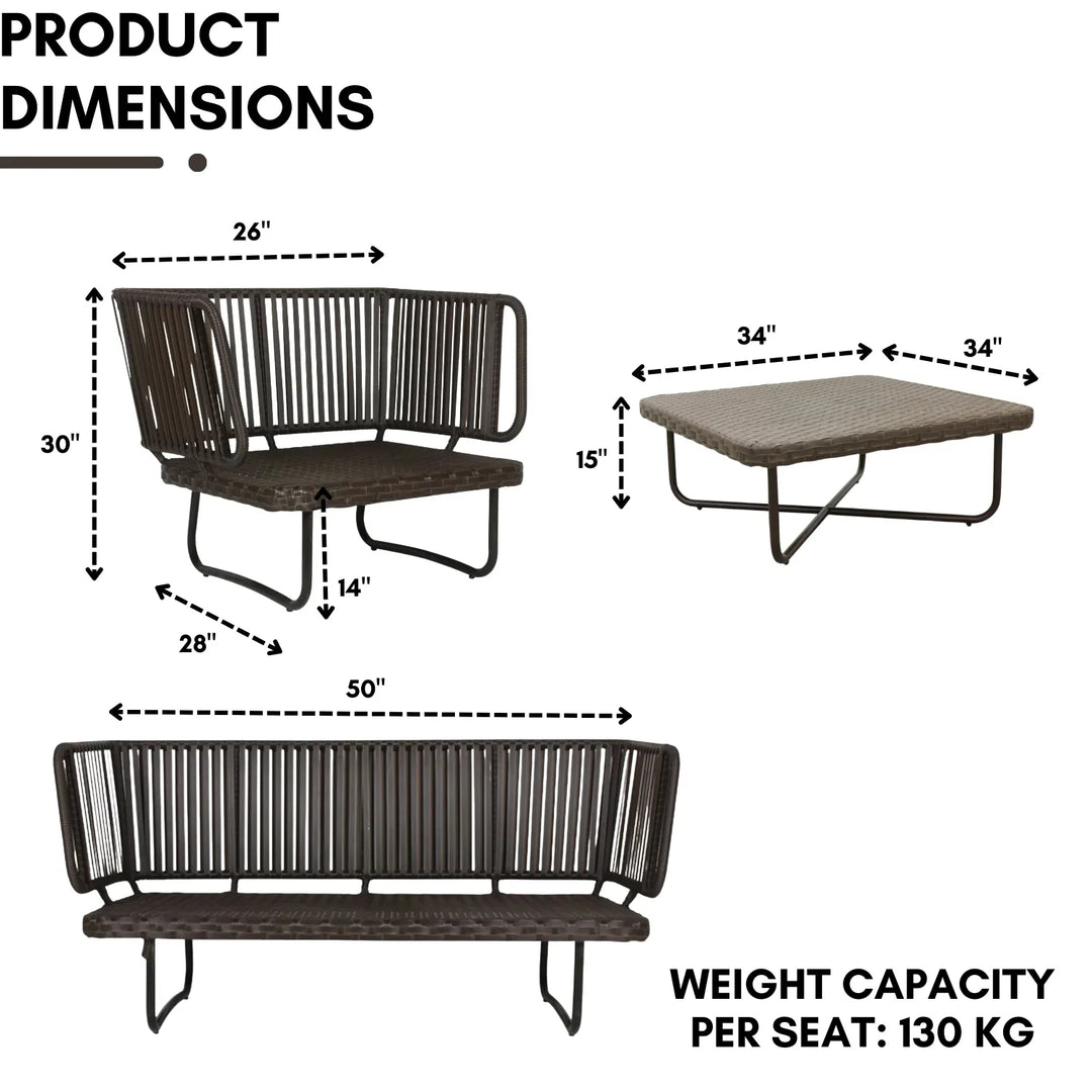 Tinsley Outdoor Rope 4-Piece Patio Sofa Set with Wicker Top Table (Brown & White)