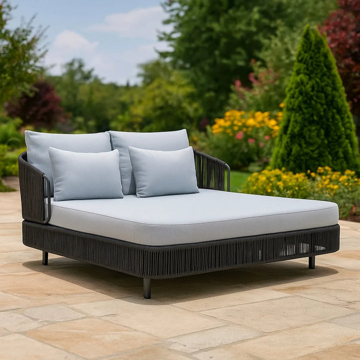 Elvira Outdoor Grey Rope Patio Daybed with Comfortable White Cushion