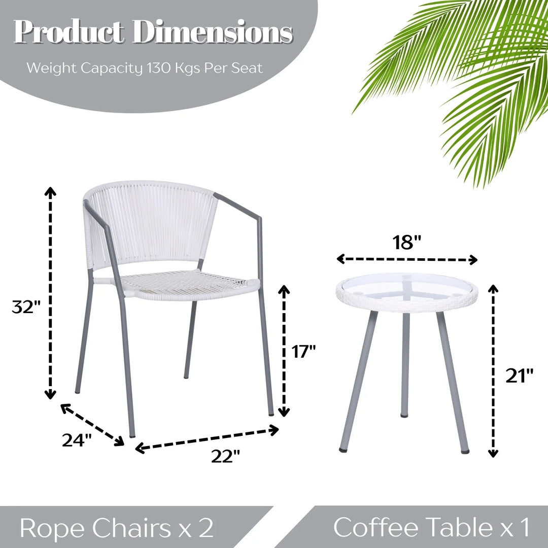 Celestia 3-Piece Outdoor White Rope Patio Set