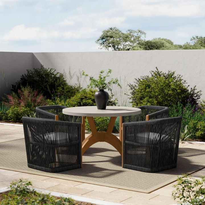 Issoro Outdoor Garden Patio Dining Set 4 Chairs and 1 Table Set (Black) Braided & Rope