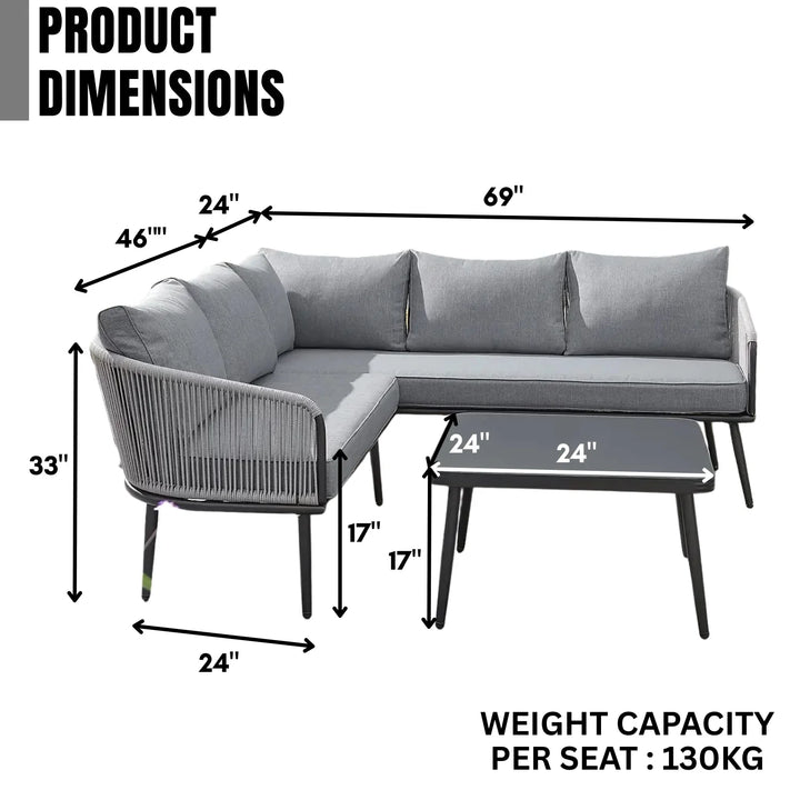 Fozia Outdoor Rope  L-Shaped Conversation Sofa Set