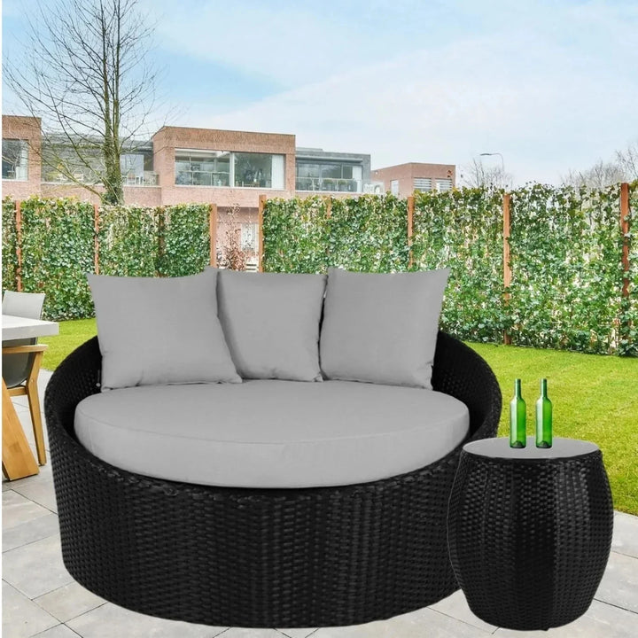 Helene Outdoor Rattan Wicker Daybed with Glass Top Table